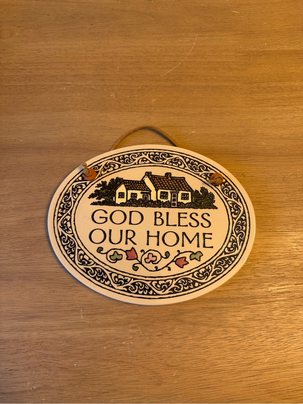 Cottage core God Bless Our Home Ceramic Wall Plaque - Cream and Black